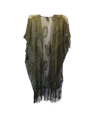 Fashly K Olive Green Fringe Kimono, Size OS